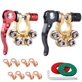 SUNMORN Battery Terminal Connectors, Multiple Battery Terminals, Quick Disconnect Quick Release Heavy Duty Car Marine Top Post Clamps, with Allen Wrench, Washers, 8 Pcs Ring Terminals (Gold)