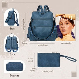 Puwuzixi Women's Backpack Waterproof Anti-Theft Lightweight PU Fashion Travel Multipurpose Convertible Purse Shoulder Bag Handbag Backpack (Blue)