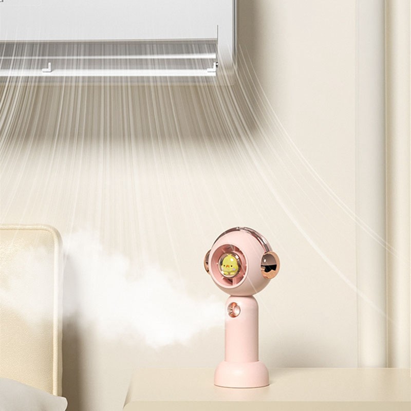 Portable Handheld Misting Fan Cute Cartoon USB Rechargeable Personal Fan