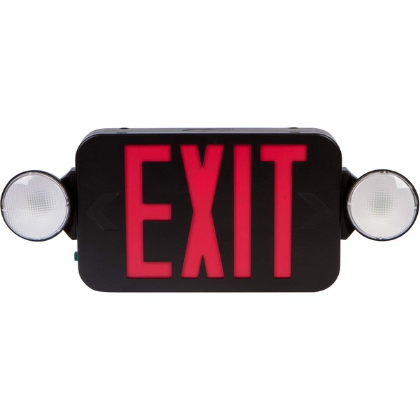 Morris Products Round Head LED Combo Exit Emergency Light – Standard Type, Red LED Color, Black Housing – 33 Lumens, Energy Saving Lamps – Fully Automatic – Thermoplastic, Glare Free, Adjustable