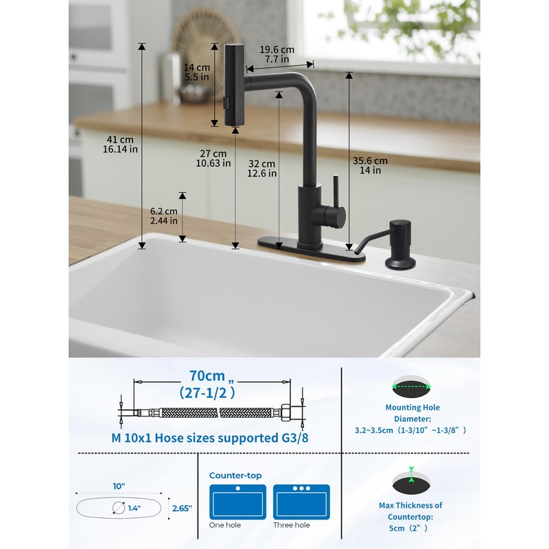 Black Kitchen Faucets with Pull Down Sprayer,Waterfall Kitchen Sink Faucet