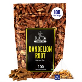 BLUE TEA - Dandelion Root Tea - 100 Count - Pyramid Plant Based Tea Bag | Support Kidney Function & Healthy Digestion | Detox Tea | Herbal Tea - Caffeine Free - Non-Bitter - Mild Flavor | Zipper Pack