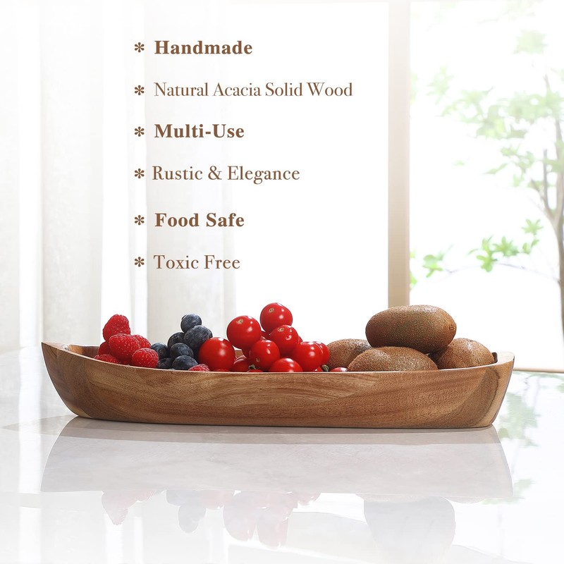 CAMLOT Lucky Boat Serving Tray, Acacia Solid Wood Interesting Shape