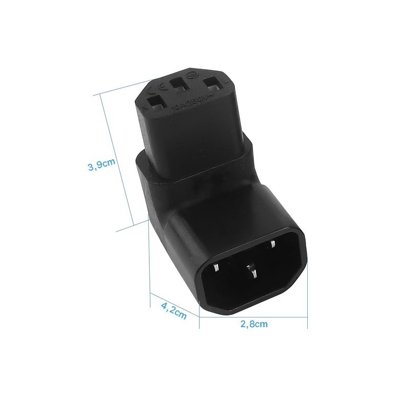 Powice IEC Socket C13 to C14 Plug, 90 Degree Downward,