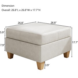EASE MOOSE Faux Leather Square Ottoman Module for Modular Sectional Sofa, Convertible Sectional Couch with Storage Ottoman Footrest Seat Cube