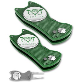VISUALIZE Premium Golf Divot Repair Tool Kits with Ball Marker- Favorite Golf Gift Sets - Anodized Aluminum Switchblade-Style - Premium Feel & Durability (Talon Combo (Dk Green))