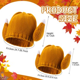 Toulite 2 Pcs Thanksgiving Turkey Hats for Adults Warm Knitted Roasted Turkey Leg Hats Funny Chicken Crochet Beanie Costume