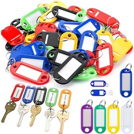 BOXAM Colourful Plastic Keyrings with Write On Labels - 10 Colours (100)