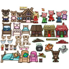 Three Little Pigs and Goldilock & The Three Bears Story Set Flannel Felt Board Figures PRECUT Plus Activity Pages Preschool Toddlers (2 Medium Sets: 1 Pigs & 1 Goldilocks)