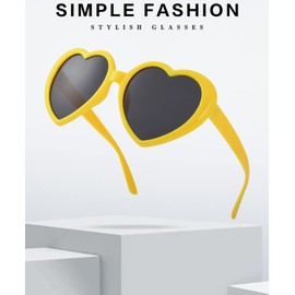 Onrtry Fashion Oversized Heart Shaped Polarized Sunglasses for Women Lovely Retro Eyewear Shades with UV400(Yellow/Grey)