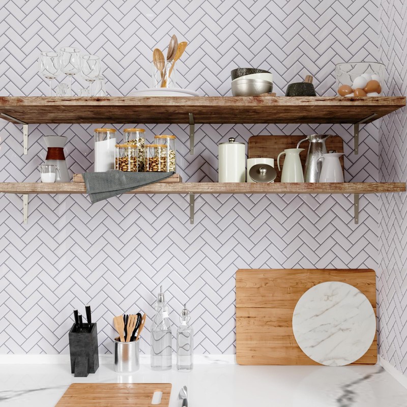 CRE8TIVE 16 Sheets Herringbone Peel and Stick Backsplash Tiles 12"x12"