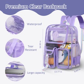 Rinooau Clear Backpack for School, Large Capacity Heavy Duty PVC School Bag for Stadium, Transparent Backpack with Multi-Pocket Design for School, Work, and Travel