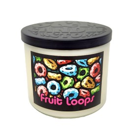 Fruit Loops Candle ~ Premium Coconut & Soy Wax Blend ~ Large Highly Scented 14.5 Ounce 3 Wick Candle and Metal Lid