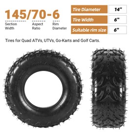 AR-PRO (2-Pack) 145/70-6 Tires for ATV & Go-Kart Mini Bike, 4PR Tubeless Tires 145 70-6 Perfect for Quad ATVs, UTVs, Go-Karts and Golf Carts, 300lbs Load Capacity