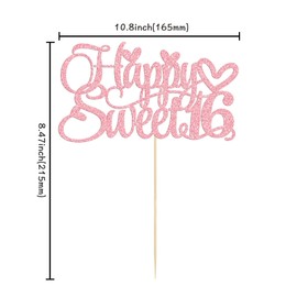 Decoración para tartas de 16 cumpleaños con purpurina para 16 años, decoración para tartas de cumpleaños de 16 años, color rosa