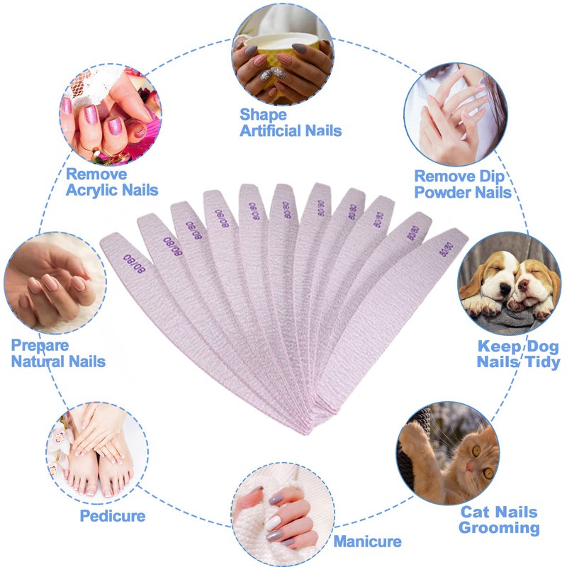 80/80 Grit Nail Files (10 Pack), Emery Boards for Acrylic