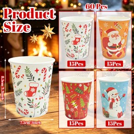 60 Pcs Christmas Paper Cups Disposable, 9 oz Xmas Coffee Cups Bulk