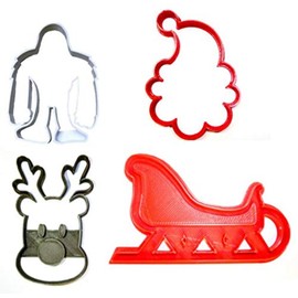 RUDOLPH THE RED NOSED REINDEER SANTA CLAUS SLEIGH YETI CHRISTMAS MOVIE ANIMATION SET OF 4 SPECIAL OCCASION COOKIE CUTTER BAKING TOOL 3D PRINTED MADE IN USA PR1284