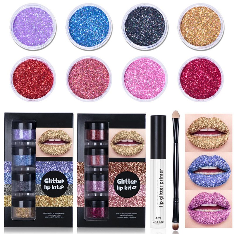 Makeup Lip Primer Kit Metllic High Pigmented Powder Long Lasting