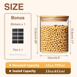 SHOWIN 25oz Glass Food Storage Jars, Glass jars with bamboo lids,Pantry organizers and round storage glass, Set of 6, Glass kitchen storage containers for Spice,Candy, Cookie, etc.