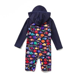 ADAVERANO Baby Boys Sunsuits UV50+ In One Piece Zip Front Swimwear With Hood, The multi-coloured fish