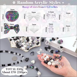 170-230PCS Black Assorted Acrylic Beads for Bracelet Making, Flower Bow Butterfly Candy Star Heart GummyBear Aesthetic Bracelet Charms,Cute Beads for Jewelry Making DIY Necklace Keychain Phone Charms