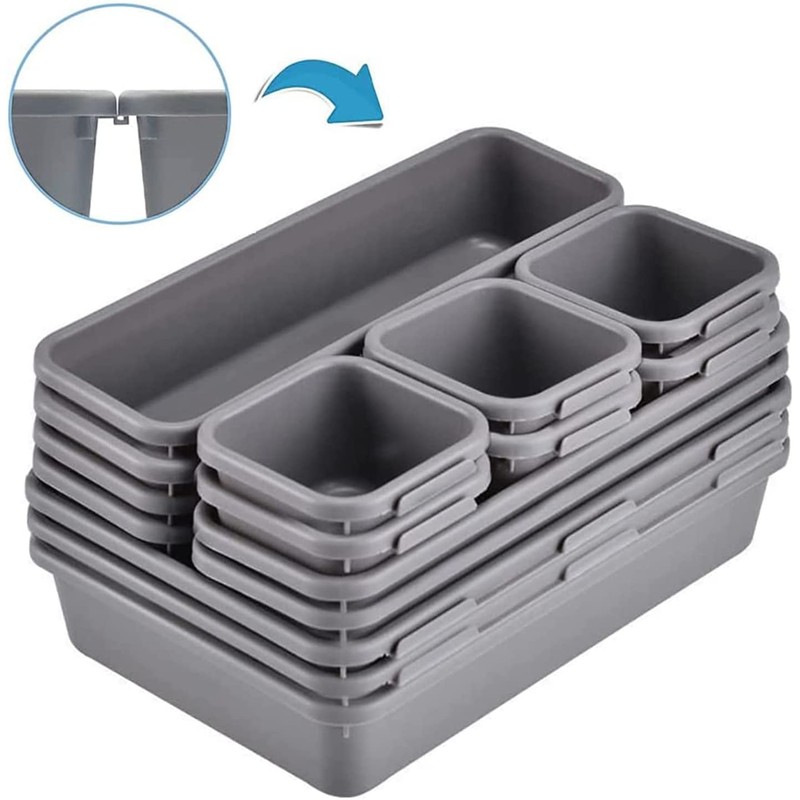 Kutesna 15 PCS Interlocking Desk Drawer Organizer Separator for Office,Bathroom,Kitchen,Makeup（Black）