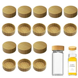 16 Pcs Bamboo Spice Jar Lids Fits Square Containers Seasoning Bottle Sealing Lids Fit Only 4 oz and 8 oz (Bamboo)