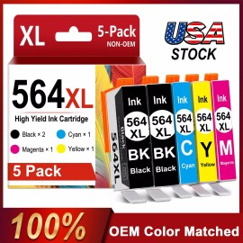 huoxunm Compatible HP 564XL Ink Cartridge (5 Combo Pack) for Photosmart 6520 7520 5520