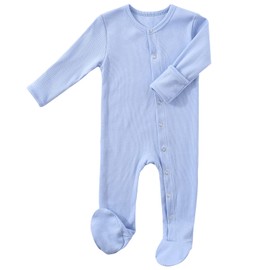 KISBINI - Pijama con patas de bebé con manoplas, unisex, de algodón, a presión, para dormir y jugar, de 0 a 12 meses, Azul/claro, 6-9 meses