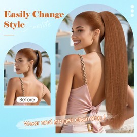 S-noilite Ponytail Extension 24 inch Drawstring Ponytails for Black Women Long Yaki Straight Ponytails Hair Piece Fluffy&Thick（Light Auburn）