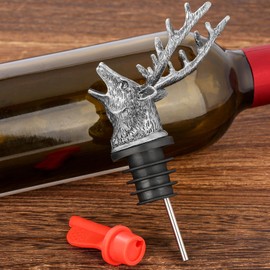 DRMFLE Dark Silver Deer Head 2-in-1 Zinc Alloy Wine Pourer & Stopper - Drip-Free, Airtight Seal - Rustic Elegance for Wine Lovers