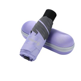 GAOYAING Mini Compact Travel Umbrella with Reflective Safety Stripes,Portable Folding Design with Case Purple