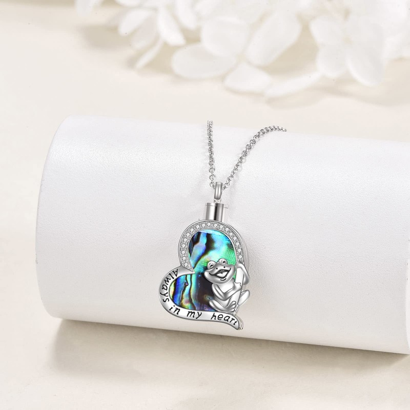 AXELUNA Frog Urn Necklace for Ashes Sterling Silver Abalone Shell
