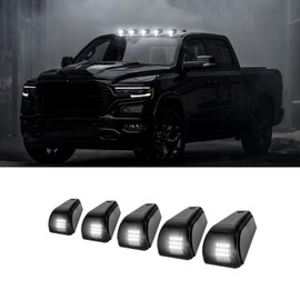 DEERMOTO 5PCS Solar Cab Lights White Wireless No Drill Car Roof Top Marker 12 LED Warning Light Smoke Lens IP67 Waterproof Truck Roof Light Compatible with Pickups Trucks Ford Dodge Ram GMC Toyota SUV