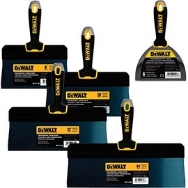 DEWALT Blue Steel Big Back Taping Knife 4-Pack + Free Bonus 6" Soft Grip Putty Knife | 8/10/12/14-Inches | Soft Grip Handles | DXTT-3-161