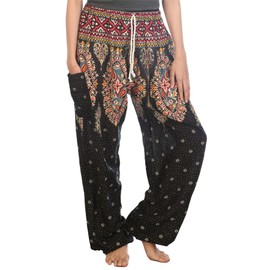 LOFBAZ Harem Pants for Women Yoga Boho Hippie Clothing Palazzo Bohemian Beach Maternity Pajama Indian Travel Gypsy Clothes Floral 2 Black 4XL