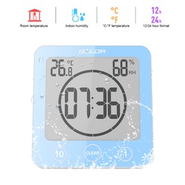 ZONJIE Bathroom Clock - Waterproof Shower Clock for Bathroom, Digital Shower Timer, Bathroom Clock with Suction Cup, Temperature and Humidity Display, Touch Shower Wall Clock (Blue)