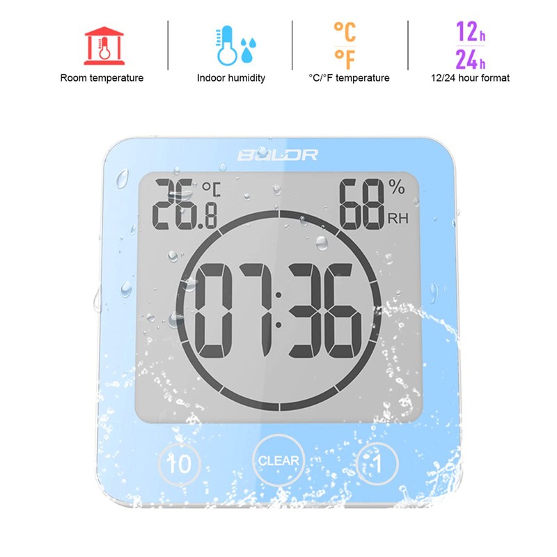 ZONJIE Bathroom Clock - Waterproof Shower Clock for Bathroom, Digital