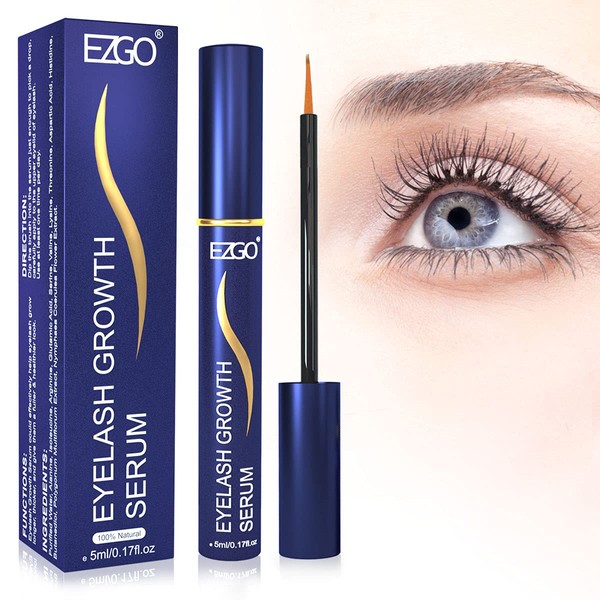 EZGO Eyelash Growth Serum & Eyebrow Enhancer, Natural Lash Boost Serum to Growth Longer, Thicker, Fuller, Stronger, Healthier Lashes and Brows(5ml) (0.17g)