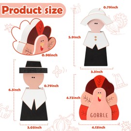 Amorita 3 Pcs Fall Pilgrim Decorations for Thanksgiving Wooden Turkey Table Sign Fall Thanksgiving Decor Standing Tabletop Sign Decor for Autumn Harvest - Z