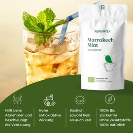 Moroccan Mint Tea Organic "Marrakech Mint" 90 g (45 Cups) | Green Tea Mint Loose in Organic Quality REPLANTEA