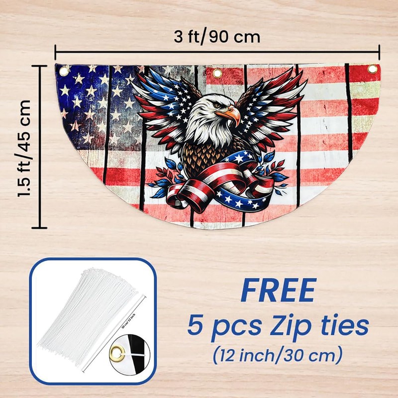 Patriotic Eagle American Flag Banner for Porch, 1.5 x 3