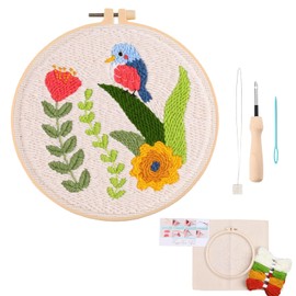 Liameph Punch Needle Kit for Beginners, with Bird Pattern Punch Needle Kit DIY Punch Needle Kits, with Bamboo Hoop/Threads/Cloth/Needle Embroidery Starter Kits Needle Punch Kits for Home Decoration