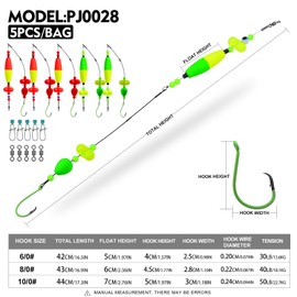 Catfish Rig Fishing Rigs - Catfishing Tackle Bank Fishing Floats Santee Cooper Rigs with Rattler Beads Snaps Circle Hooks Rig Kit Catfishing Rigs 5pcs/Set 6/0