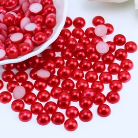 Briskbloom 600PCS 8mm Flatback Half Pearls for Crafts Jewelry Scrapbooking Embellishement, Flatback Pearls Gems for Crocs Shoes Clothes Cups, Imitation Loose Pearl Beads (Red)