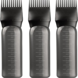 Hair Dye Root Applicator Bottles with Comb, 180 ml/6 oz, Graduated Scale, Black, 3-Pack