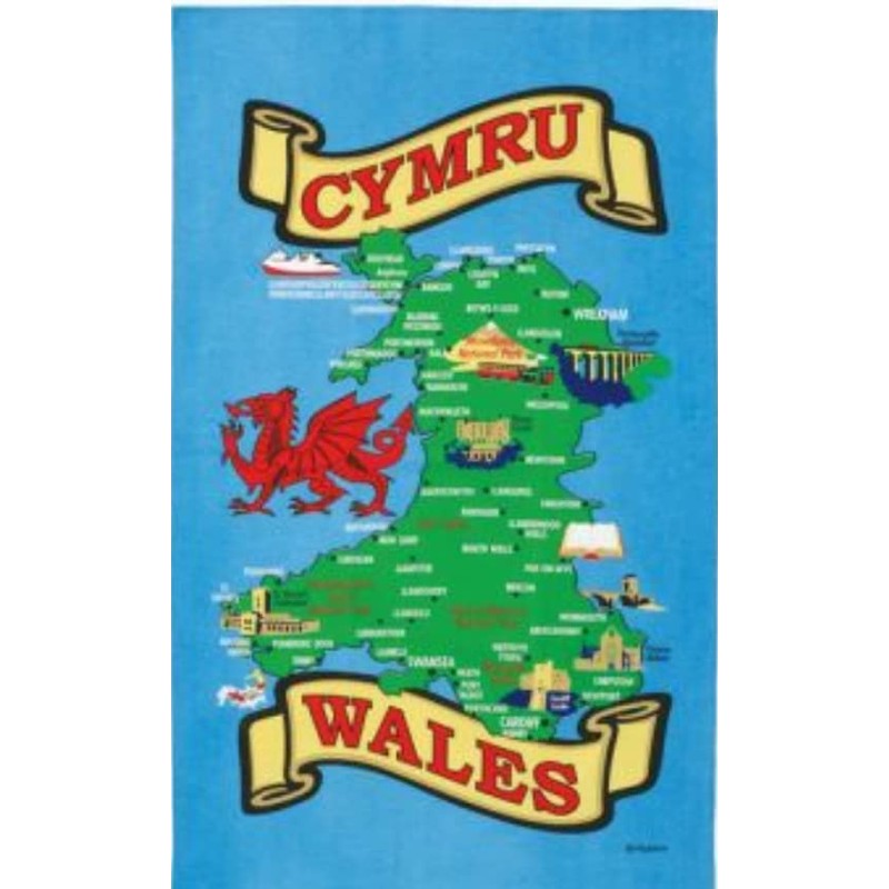 Elgate Welsh Wales Map Tea Towel Souvenir Gift Cymru Rhyl