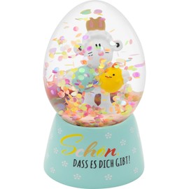 Sheepworld Dream globe motif beautiful snow globe in egg shape, height 7.5 cm, polyresin, with glitter for shaking, gift Easter, Easter nest, Easter decoration, 48494