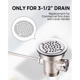 3-1/2" Commercial Sink Drain Strainer Replacement, Flat Strainer Only for Commercial Sink Drain with Lever Handle, Stainless Steel (NOT Universal)